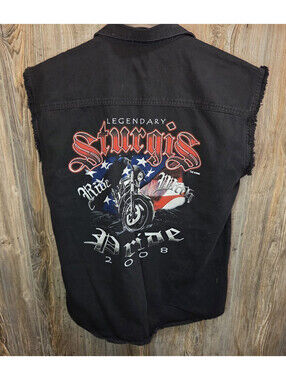 Sturgis Biker Rally 2008 Sleeveless Denim Button Shirt Sz 2XL American USA Eagle